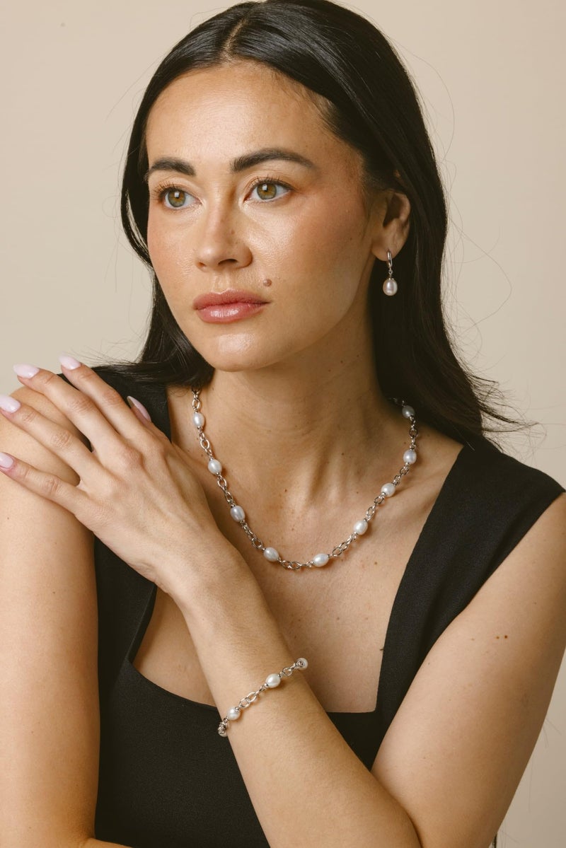 THE PEARL SOURCE 10-11mm Drop Shape White Freshwater Cultured Pearl Elegance Earrings for Women - Image 3